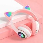 Viv-23m rose pliable chat casque sans fil enfants mignon casque pour filles chat oreille casque noir et rose pour garçons