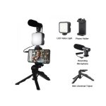 Kit Vlogging Smartphone avec poignée, Microphone stéréo, lumière LED - Youtube, TikTok