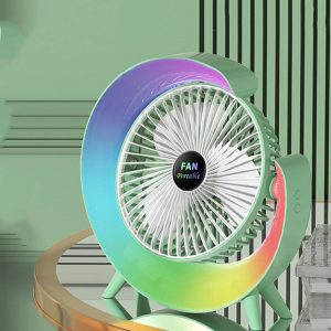 Ventilateur LED portable pour camping et bureau, avec support d’alimentation