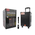 Enceinte Bluetooth Portable avec Chariot en Bois & Microphone – Son Puissant, Design Élégant