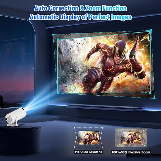 Videoprojecteur avec Android 11 Mini Projecteur WiFi 6 Bluetooth Retroprojecteur 4k 120 ANSI Lumens Projecteur Video Compatible Telephone/TV/HDMI/USB Rotatif à 180° – Image 6